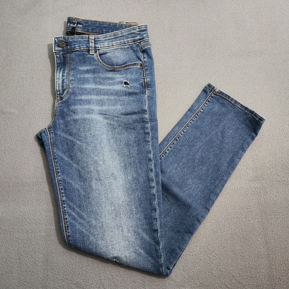 WHBM Jeans Women 10 Mid Rise The Slim Straight Leg Distressed